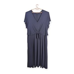 Lane Bryant Stretch V-Neck Short Sleeve Tie Knot Maxi Dress Blue Size 34/36 NWOT